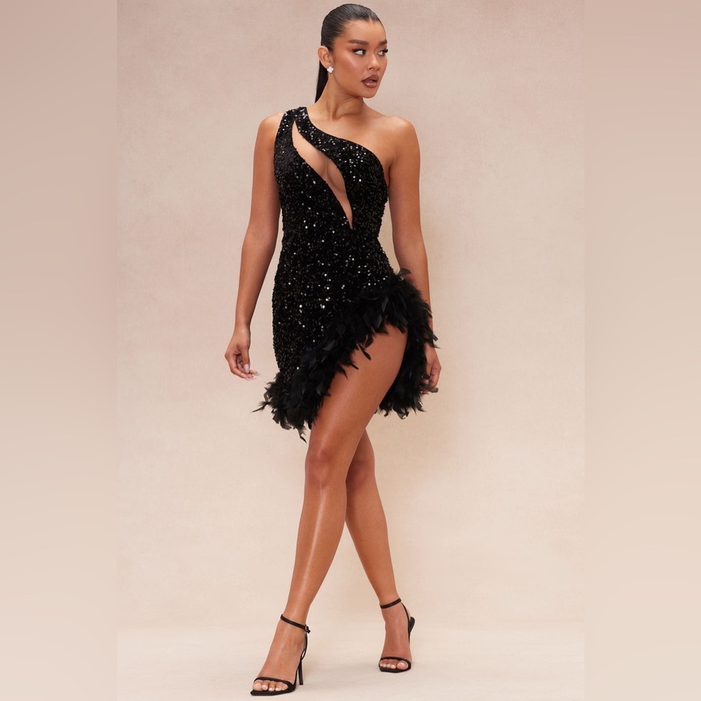 🖤NWT Esme Sequin Feather Mini Dress Black 🖤 - Picture 2 of 5